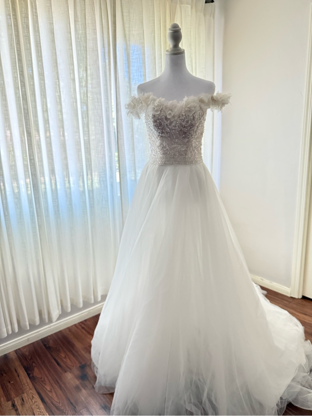 Ronald Joyce Beaded Off-The-Shoulder Tulle A-Line Gown - Sample Dress size 6